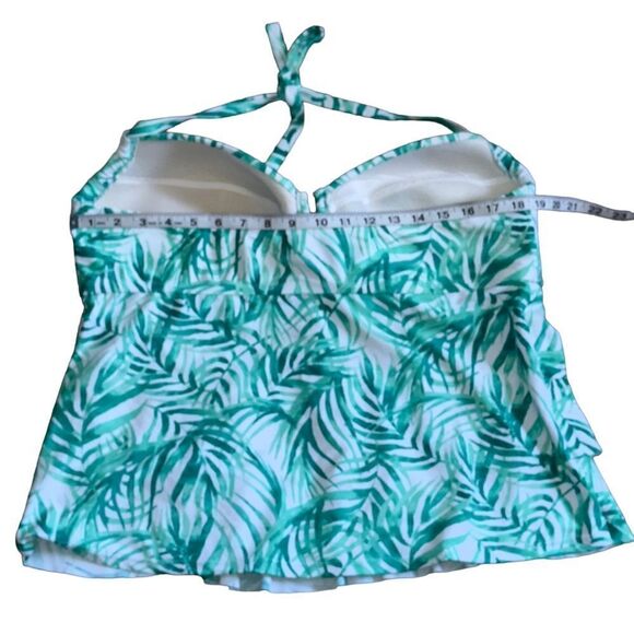 Catalina White Green Leaf Print Tiered Ruffle Tankini Top Size 2X (18W-20W) - Picture 8 of 12